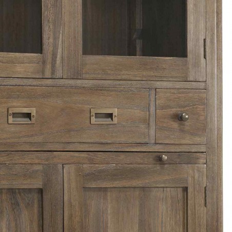 Vitrina estilo rústico 3 cajones y 4 puertas 130x35x190h