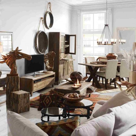 Mueble TV madera maciza 4 cajones y hueco 150x40x50h