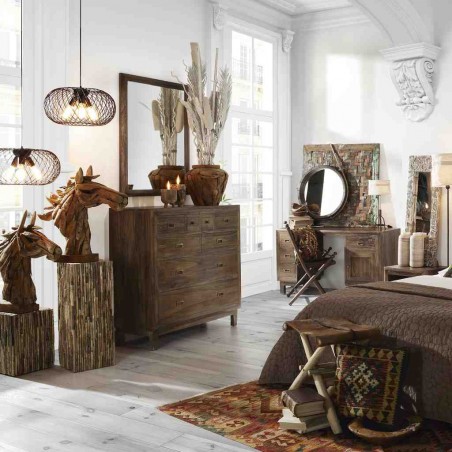 Espejo de pared marco madera natural oscuro 100x80cm