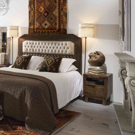 Mesita de noche estilo rústico madera maciza 2 cajones 45x40x55h