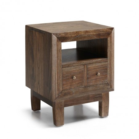 Mesita de noche estilo rústico madera maciza 2 cajones 45x40x55h