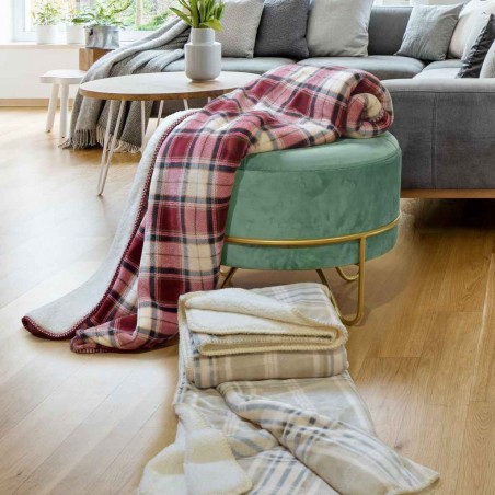 Manta XADREZ II cuadros tono beige y borreguillo - 130x160cm