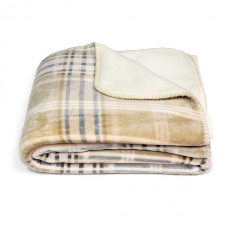 Manta XADREZ II cuadros tono beige y borreguillo - 130x160cm