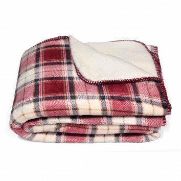 Manta XADREZ II cuadros tono granate y borreguillo - 130x160cm