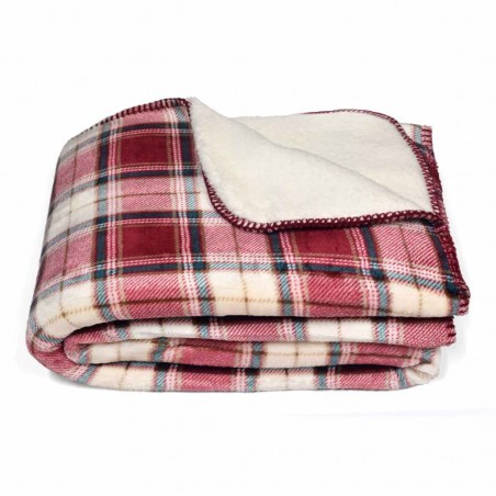 Manta XADREZ II cuadros tono granate y borreguillo - 130x160cm