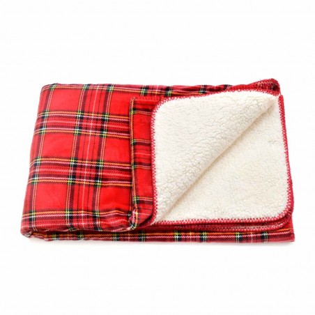 Manta XADREZ cuadros tono rojo y borreguillo - 130x170cm