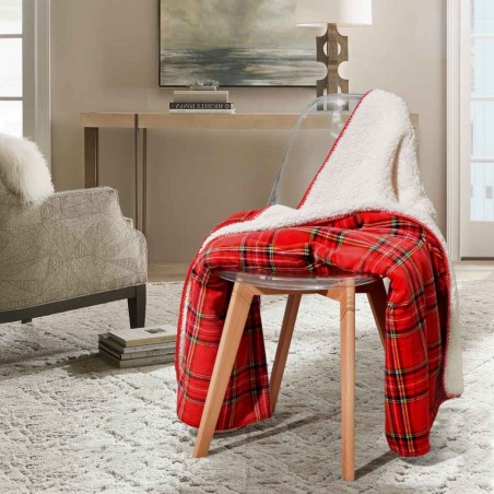 Manta XADREZ cuadros tono rojo y borreguillo - 130x170cm