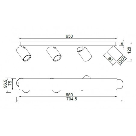 Regleta 4 focos orientables techo o pared SAL negro