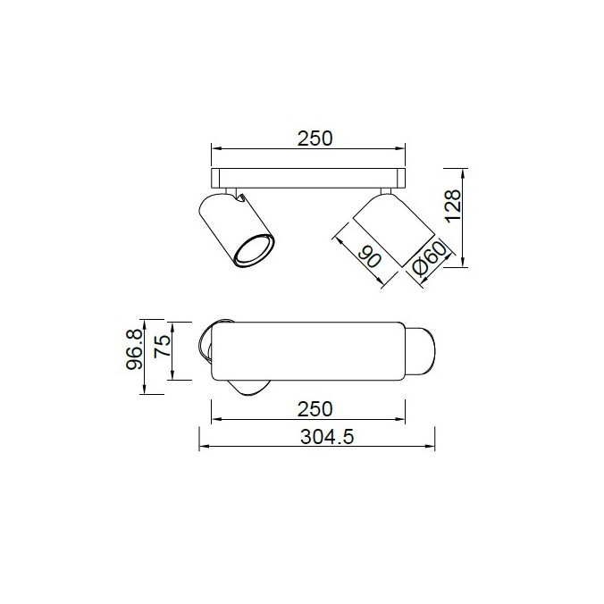 Regleta 2 focos orientables techo o pared serie SAL blanco Regleta 2 focos orientables techo o pared serie SAL blanco