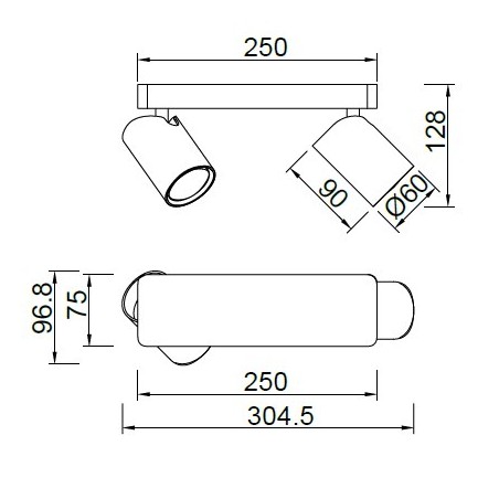 Regleta 2 focos orientables techo o pared serie SAL blanco