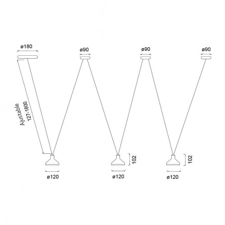 Lámpara colgante de techo zig-zag 3 luces LED