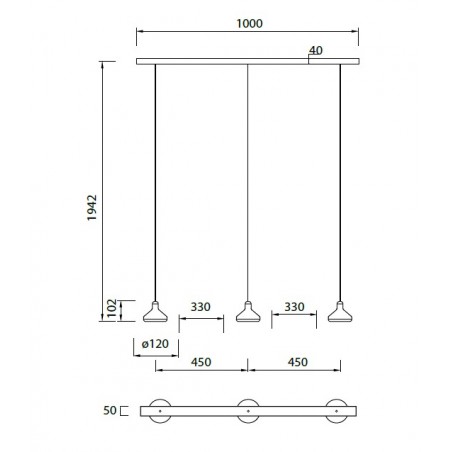 Lámpara de techo lineal con 3 luces LED colgantes