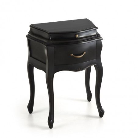 Mesita de noche estilo neoclásico madera caoba en negro 57x40x70h