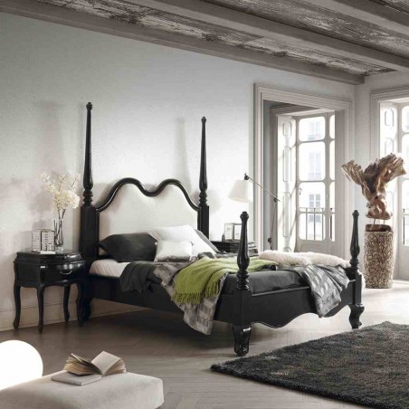 Mesita de noche estilo neoclásico madera caoba en negro 57x40x70h