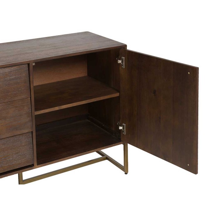 Aparador estilo mid century tono nogal y dorado - 180x45x80h