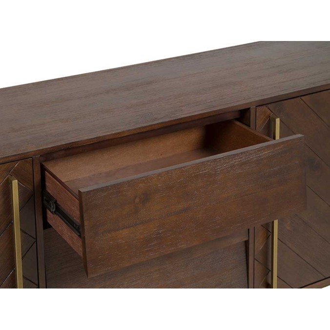 Aparador estilo mid century tono nogal y dorado - 180x45x80h