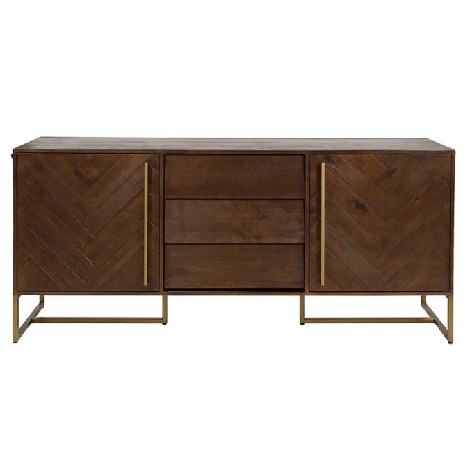 Aparador estilo mid century tono nogal y dorado - 180x45x80h
