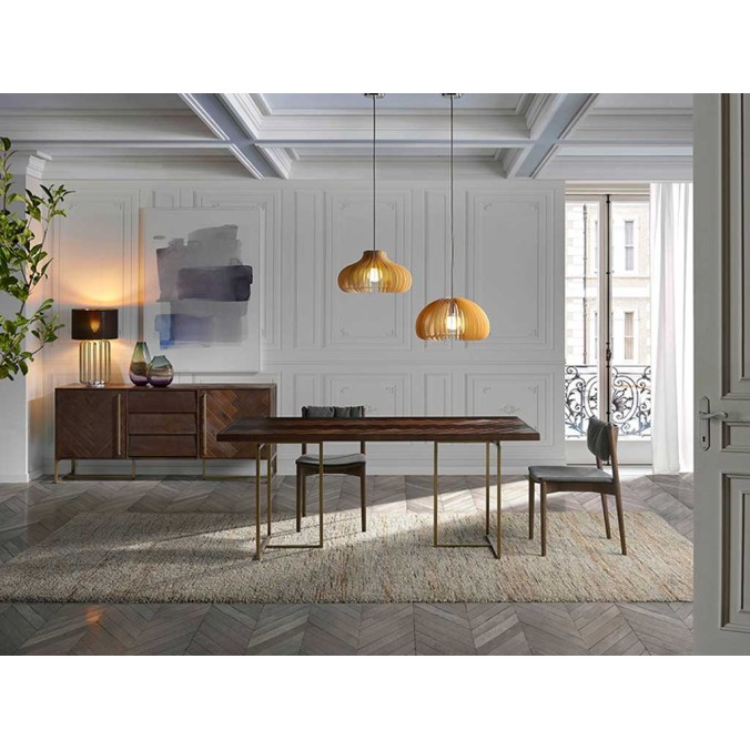 Aparador estilo mid century tono nogal y dorado - 180x45x80h