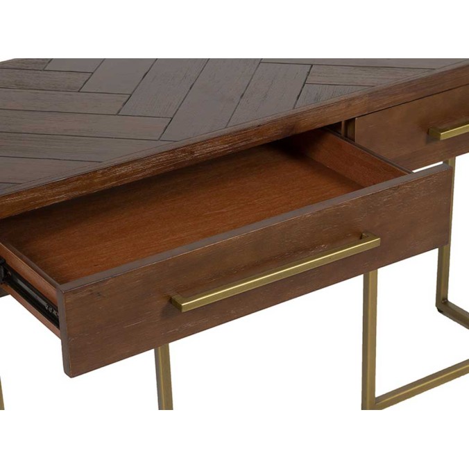 Consola estilo mid century tono nogal y dorado - 120x45x75h