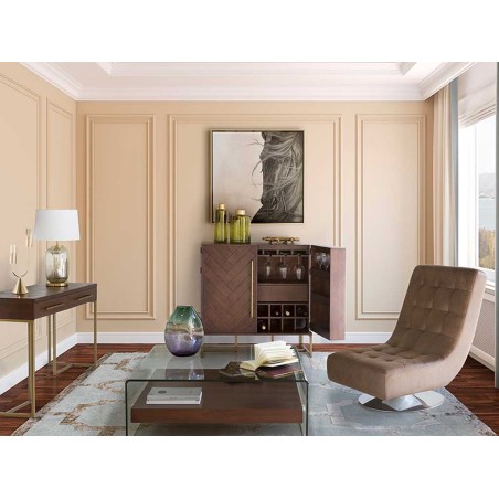 Consola estilo mid century tono nogal y dorado - 120x45x75h