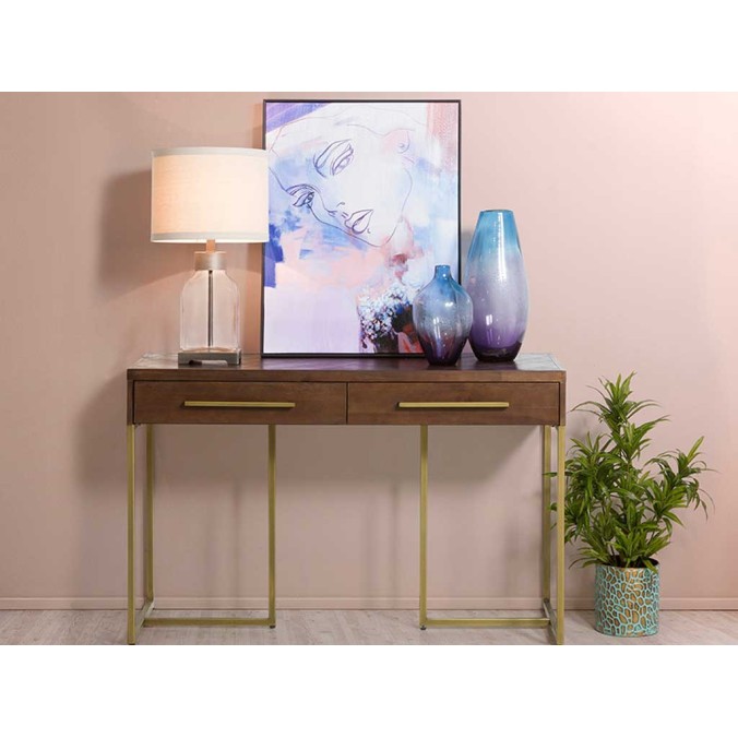 Consola estilo mid century tono nogal y dorado - 120x45x75h