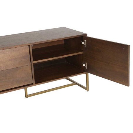 Mueble TV estilo mid century tono nogal y dorado - 180x45x60h