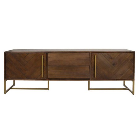 Mueble TV estilo mid century tono nogal y dorado - 180x45x60h