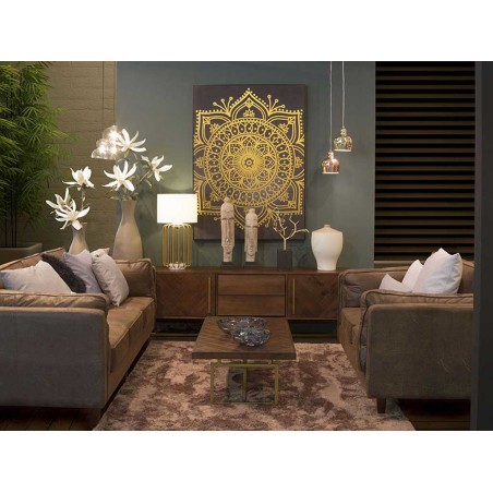 Mueble TV estilo mid century tono nogal y dorado - 180x45x60h