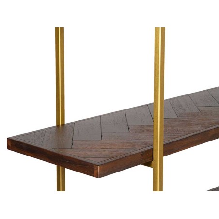 Estantería estilo mid century tono nogal y dorado - 140x35x146h