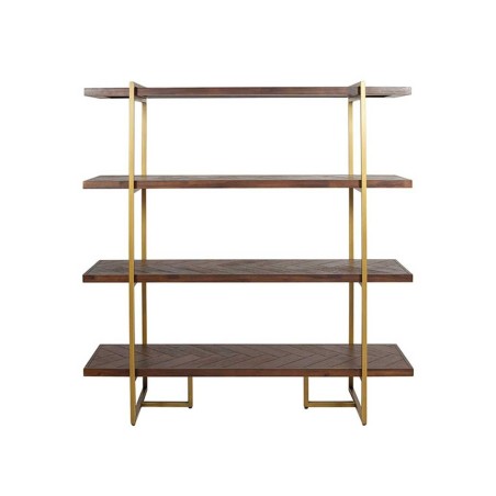 Estantería estilo mid century tono nogal y dorado - 140x35x146h