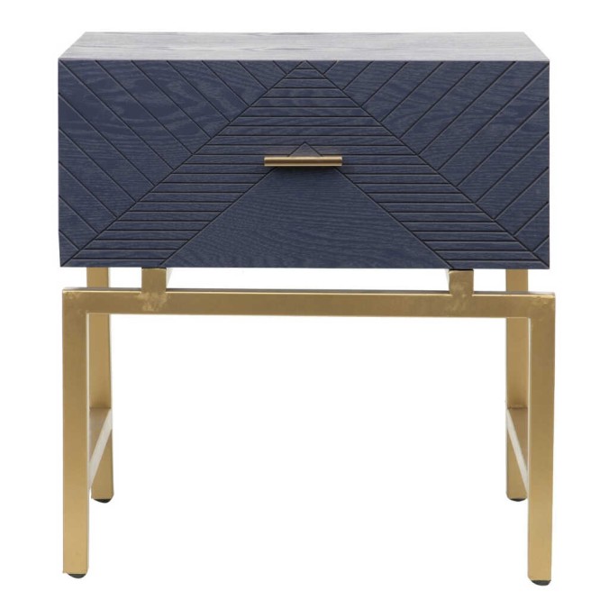 mesita madera-metal azul-dorado 50x35x55 cm