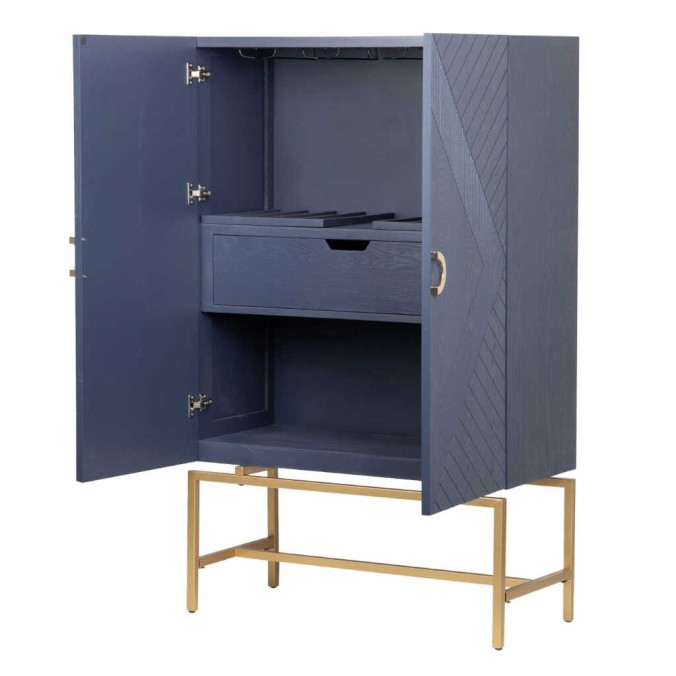 cabinet madera-metal azul-dorado 100x45x163 cm