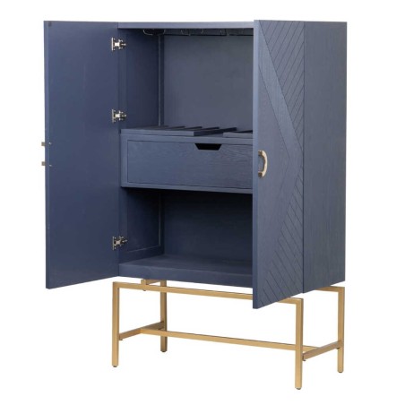 cabinet madera-metal azul-dorado 100x45x163 cm