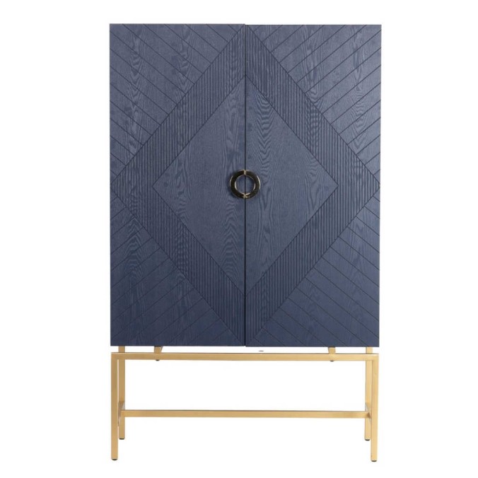 cabinet madera-metal azul-dorado 100x45x163 cm