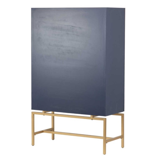cabinet madera-metal azul-dorado 100x45x163 cm