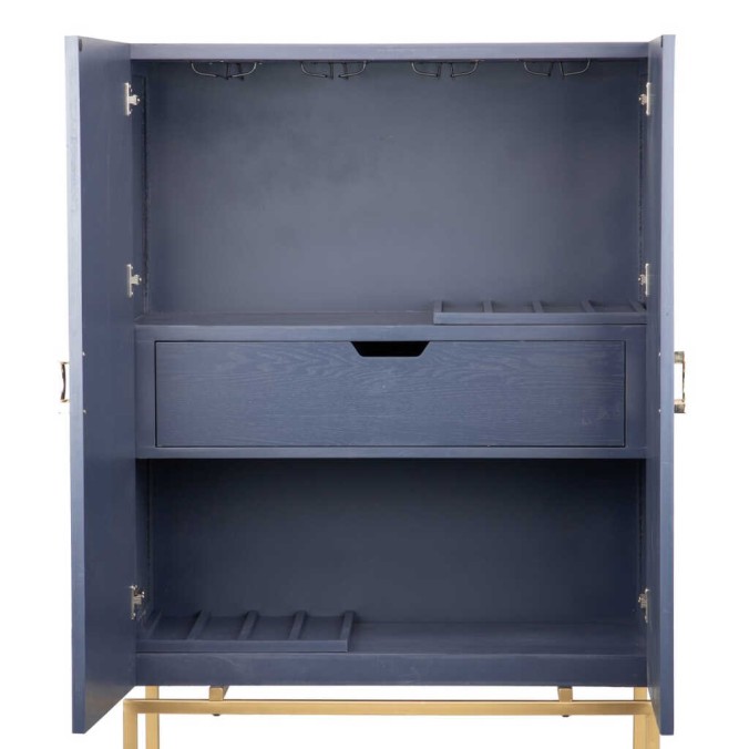 cabinet madera-metal azul-dorado 100x45x163 cm