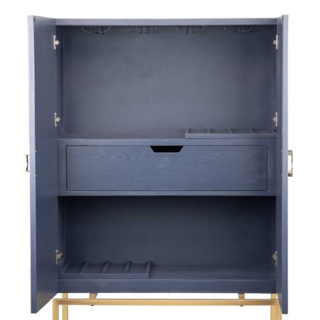 cabinet madera-metal azul-dorado 100x45x163 cm