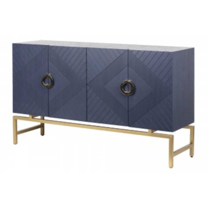 aparador madera-metal azul-dorado 140x40x84 cm