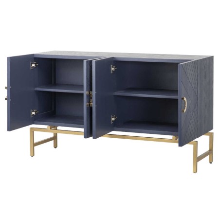 aparador madera-metal azul-dorado 140x40x84 cm