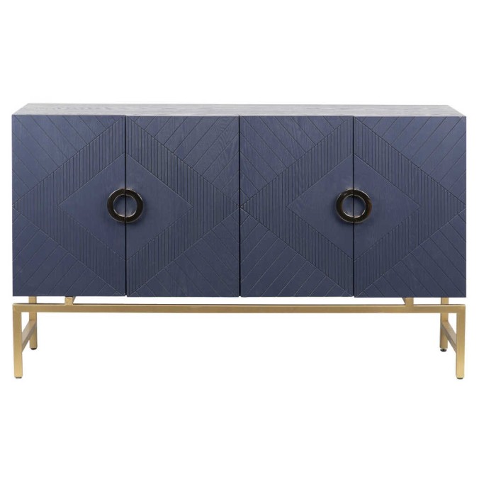 aparador madera-metal azul-dorado 140x40x84 cm