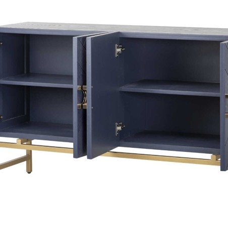 aparador madera-metal azul-dorado 140x40x84 cm