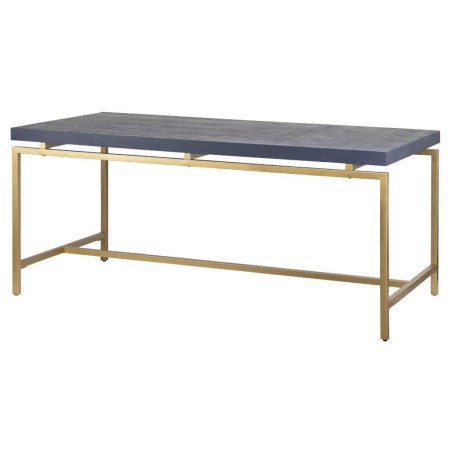 mesa comedor madera-metal azul-dorado 180x90x80 cm
