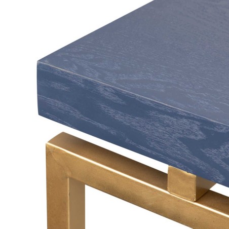 mesa comedor madera-metal azul-dorado 180x90x80 cm