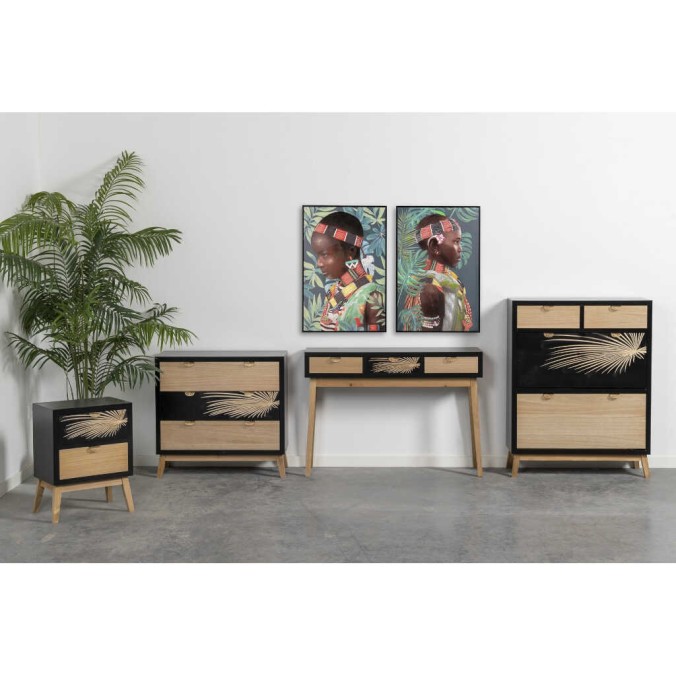 mesita madera talla 2 cajones 45x30x60 cm