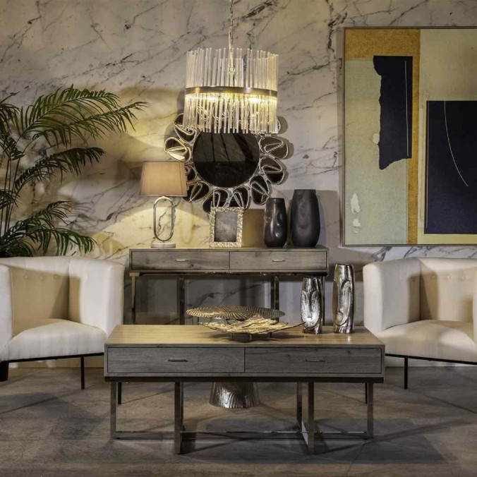 Consola diseño contemporaneo acero inox y mdf 120x40x78h