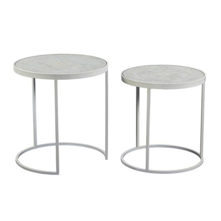 set 2 mesas de metal y madera 47x47x50-42x42x45 cm