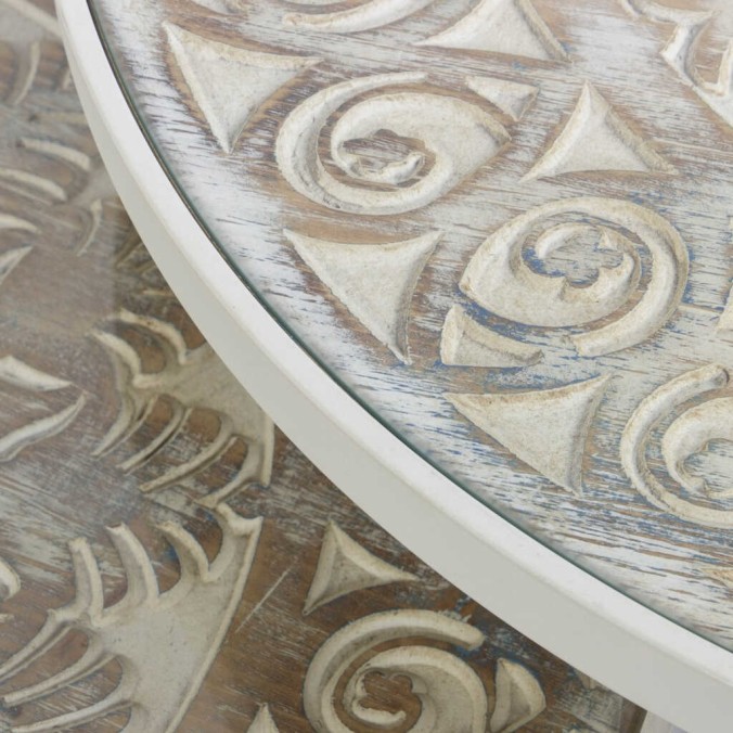 set 2 mesas de metal y madera 80x80x50-70x70x40 cm