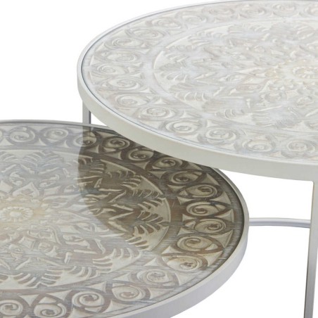 set 2 mesas de metal y madera 80x80x50-70x70x40 cm