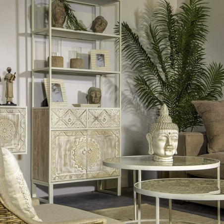 set 2 mesas de metal y madera 80x80x50-70x70x40 cm