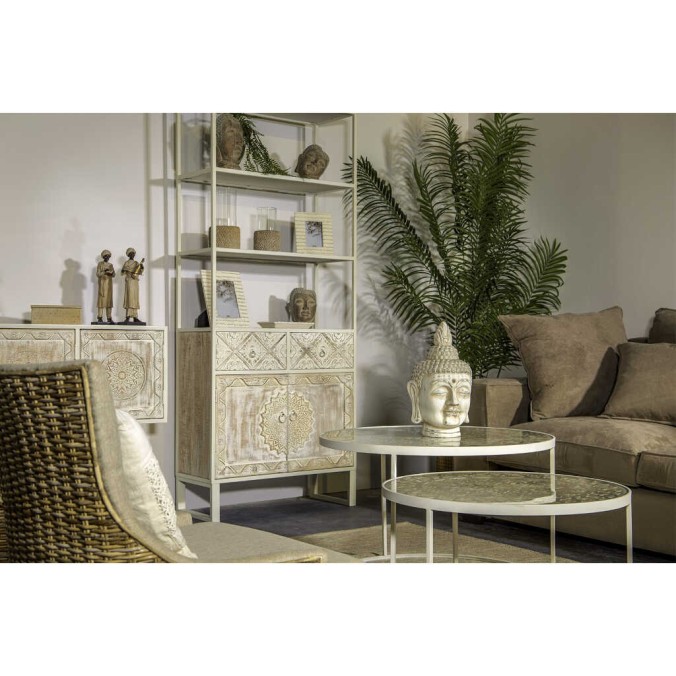 consola de metal y madera tallada 120x35x90 cm